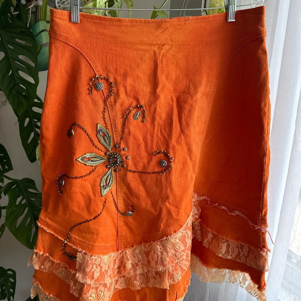 Diva Denim Lacy Orange Skirt